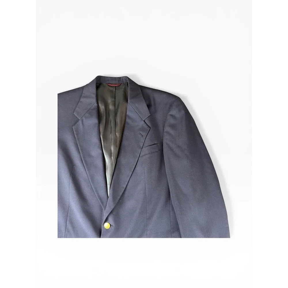 Hart Schaffner Marx Mens 40L Navy Blue Wool Blazer Gold Buttons Micron‎ 2000